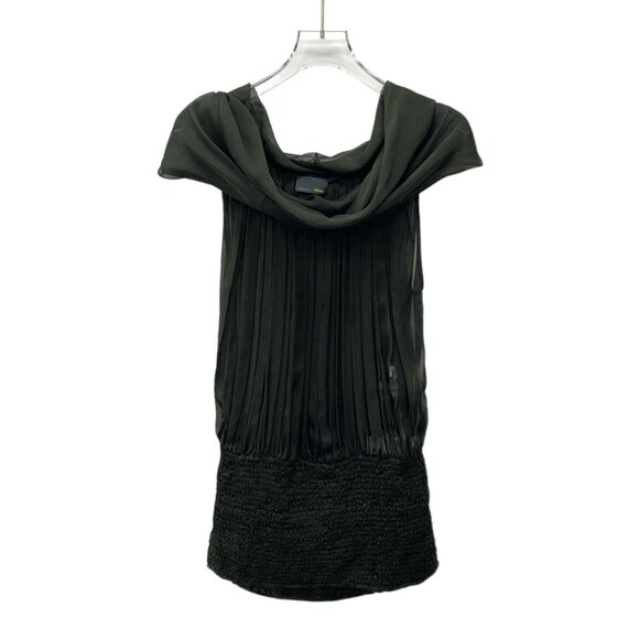 Fendi Dark Green Pleated One-Shoulder Sleeveless Mulberry Silk Dress Size 38 S - Picture 1 of 7